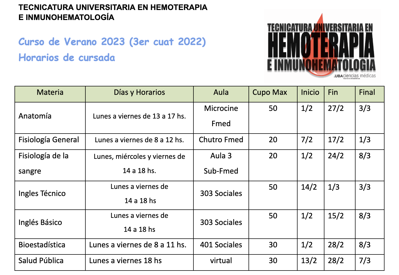 Oferta y Horario CV 2023